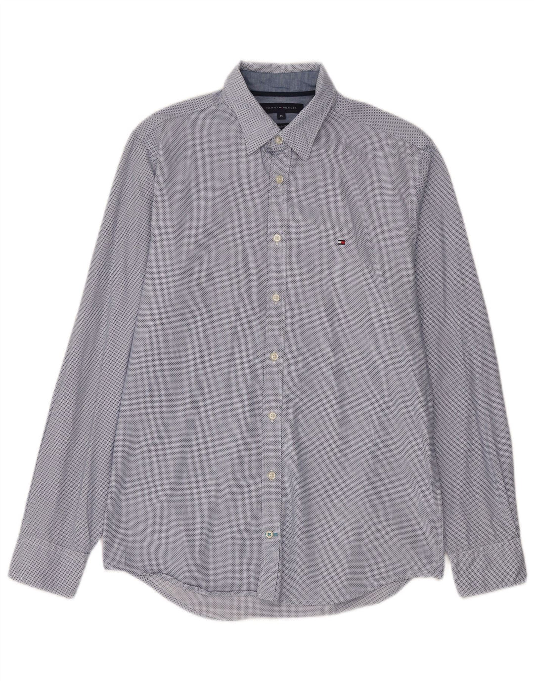 Camisa masculina Tommy Hilfiger Regular Fit algodão manchado azul médio