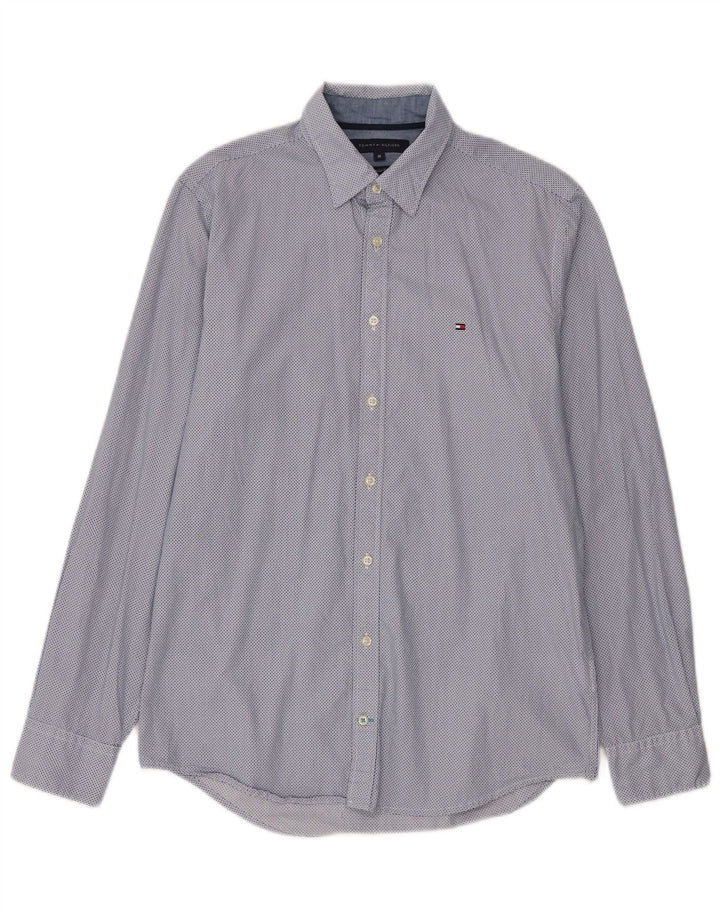Camisa masculina Tommy Hilfiger Regular Fit algodão manchado azul médio