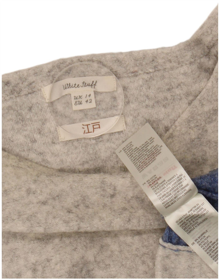 Suéter feminino com gola canoa White Stuff Reino Unido 14 grande bloco colorido cinza