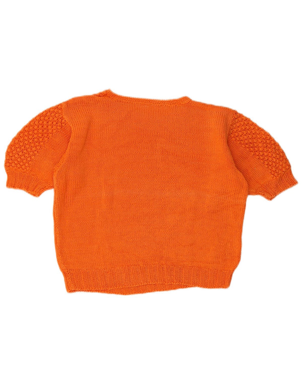 Suéter feminino vintage com gola redonda e gola redonda Reino Unido 14 médio laranja