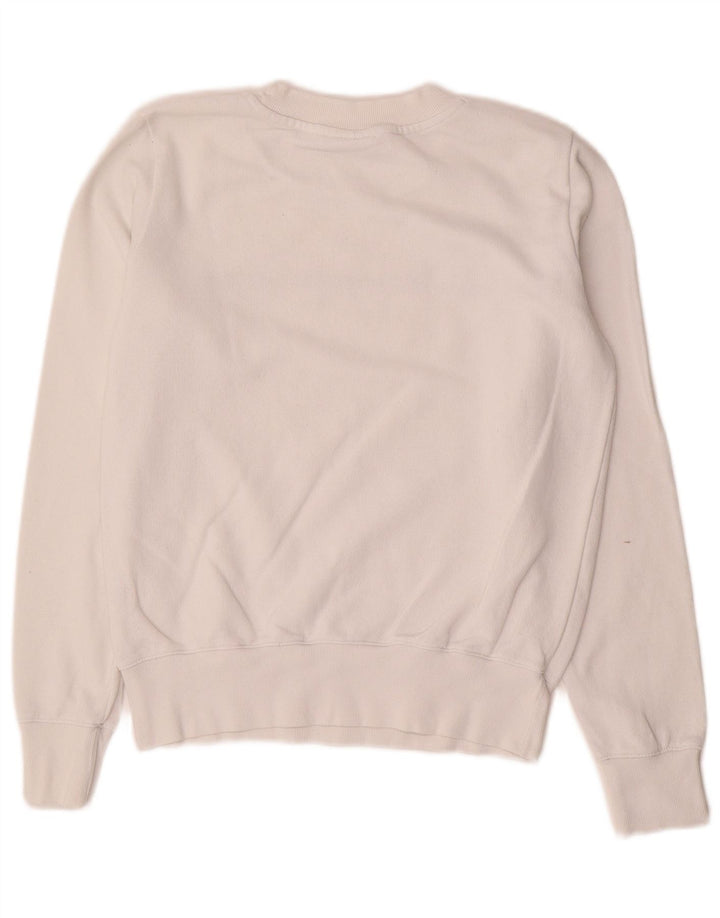 Champion feminino gráfico moletom jumper UK 10 pequeno algodão branco