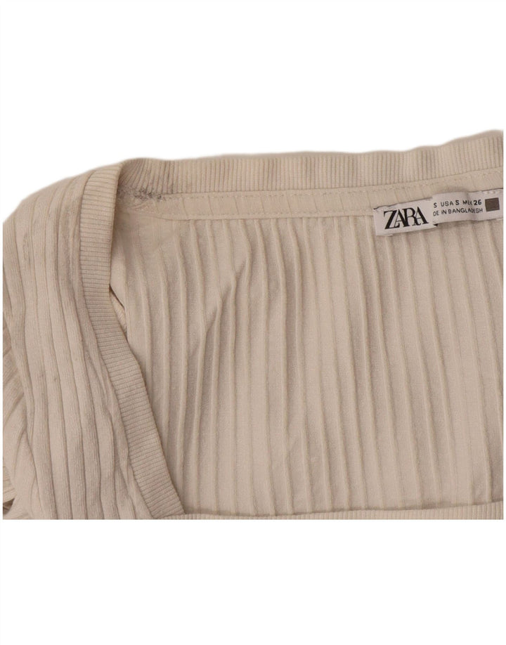 Zara Womens Crop Top Manga Longa Reino Unido 10 Pequeno Bege
