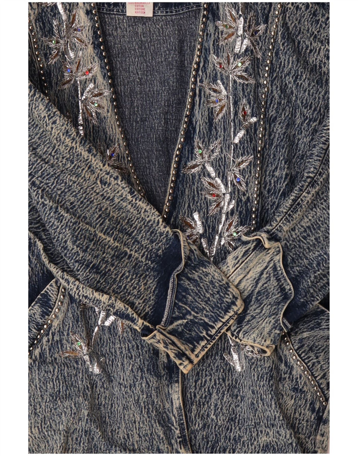 Jaqueta jeans feminina JAZZINO manga 3/4 oversized Reino Unido 18 XL azul floral