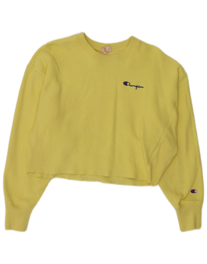 CHAMPION Suéter feminino com corte reverso e costurado Reino Unido 14 amarelo médio