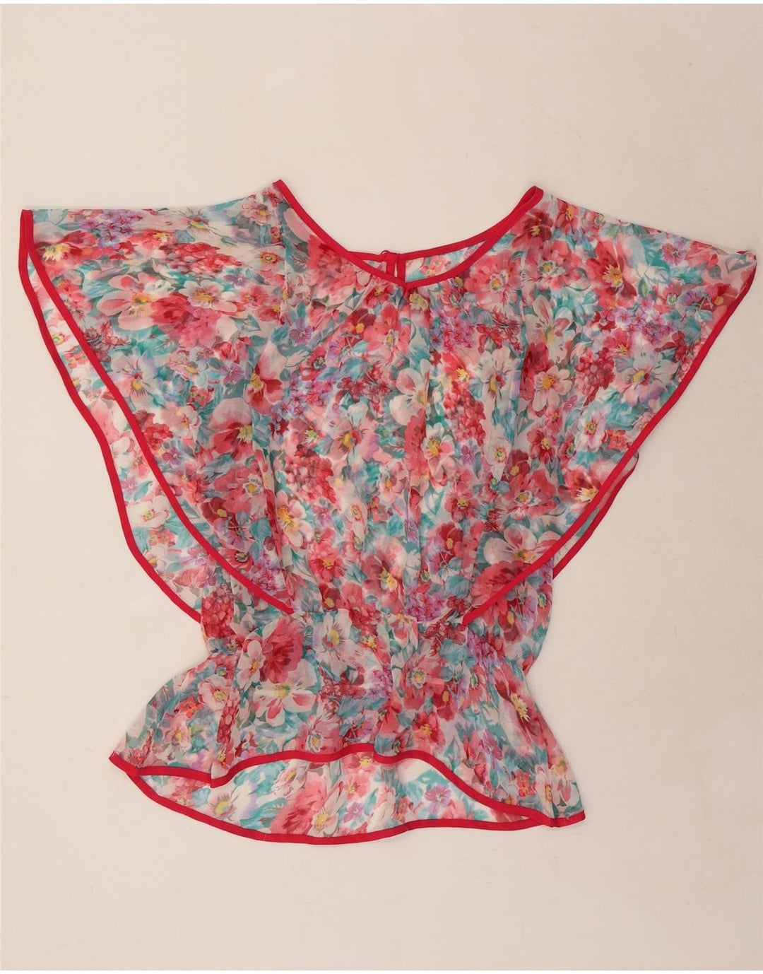 Blusa feminina VINTAGE Batwing UK 16 grande floral multicolorida