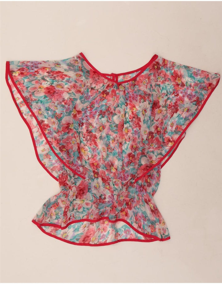 Blusa feminina VINTAGE Batwing UK 16 grande floral multicolorida
