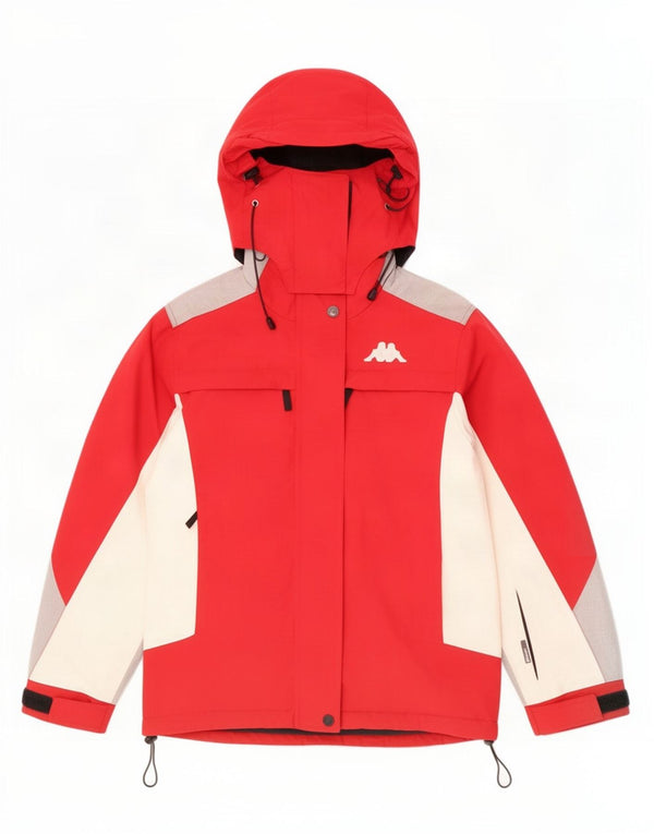 Jaqueta de esqui com capuz feminino Kappa UK 14 poliéster colorblock vermelho médio