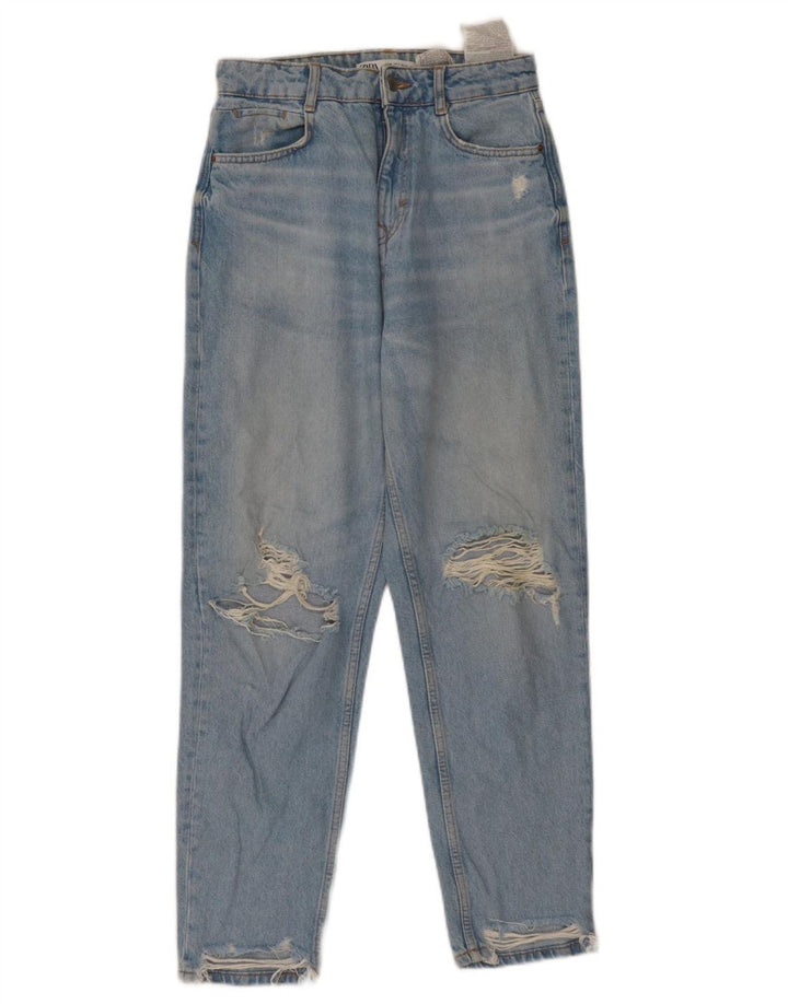 ZARA Calça jeans feminina cintura alta desgastada EU 36 XS W26 L27 Azul