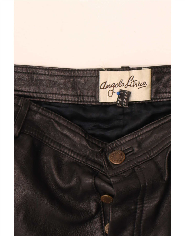 Angelo Litrico Calça reta masculina de couro W38 L30 preta