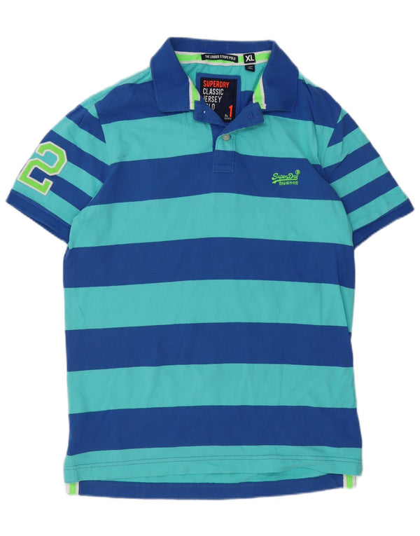 Camisa polo masculina Superdry Graphic Classic Fit XL algodão listrado azul
