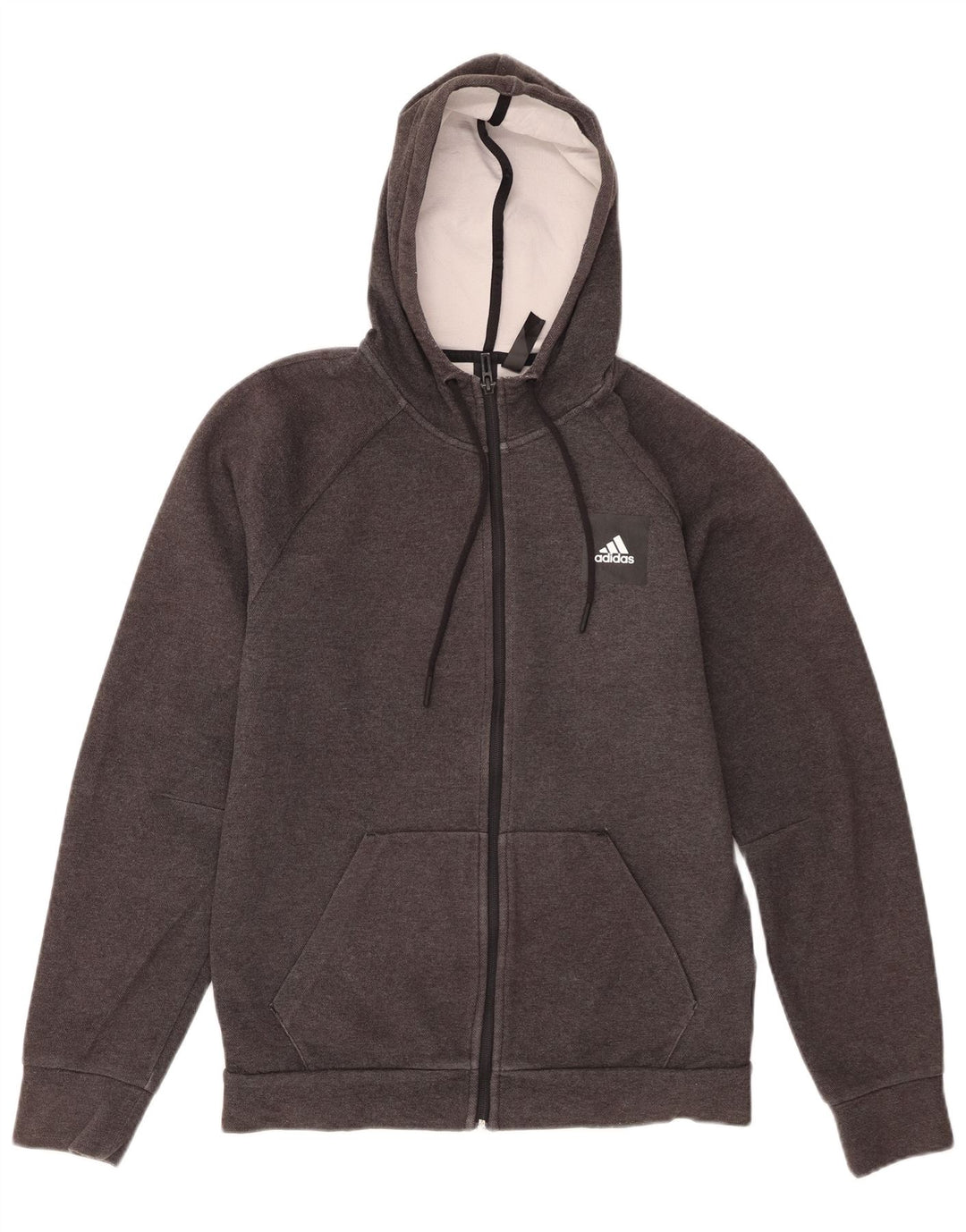 Adidas masculino zip moletom com capuz pequeno algodão cinza