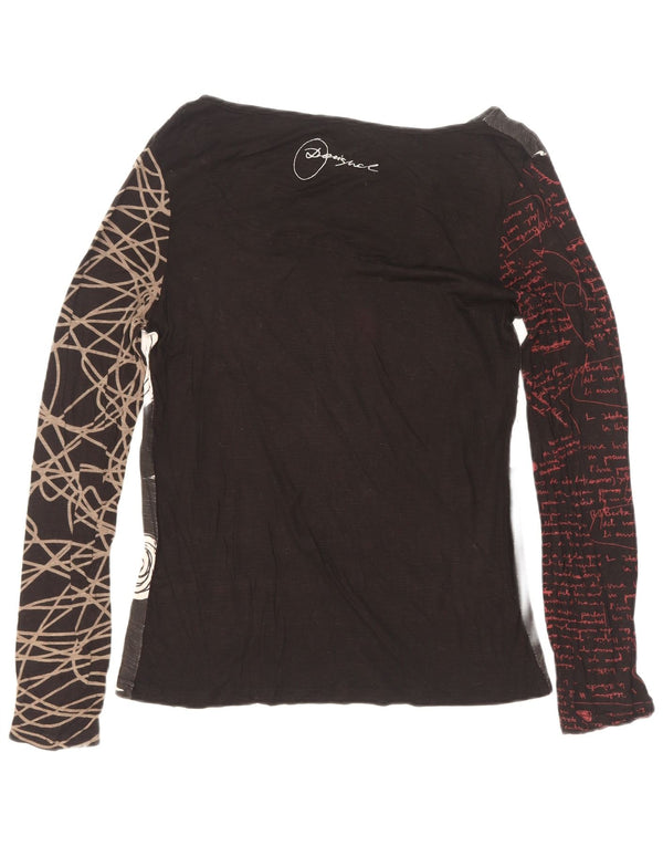 Top gráfico feminino Desigual manga comprida UK 12 médio preto floral viscose