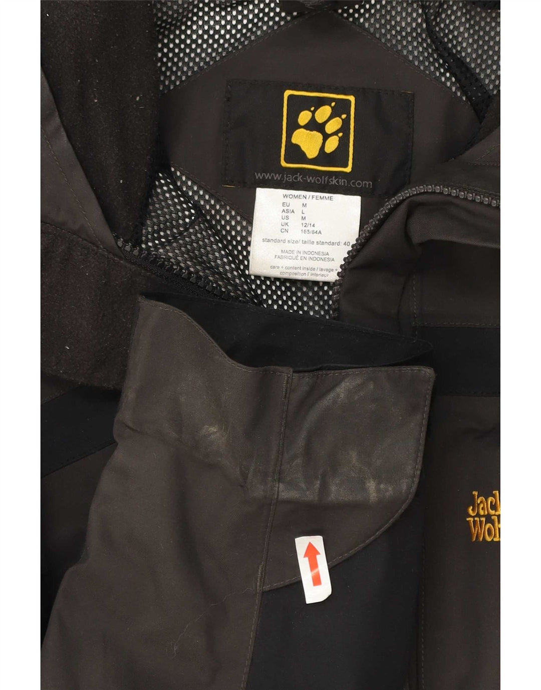 Jaqueta de chuva feminina com capuz Jack Wolfskin Reino Unido 12/14 bloco colorido marrom médio