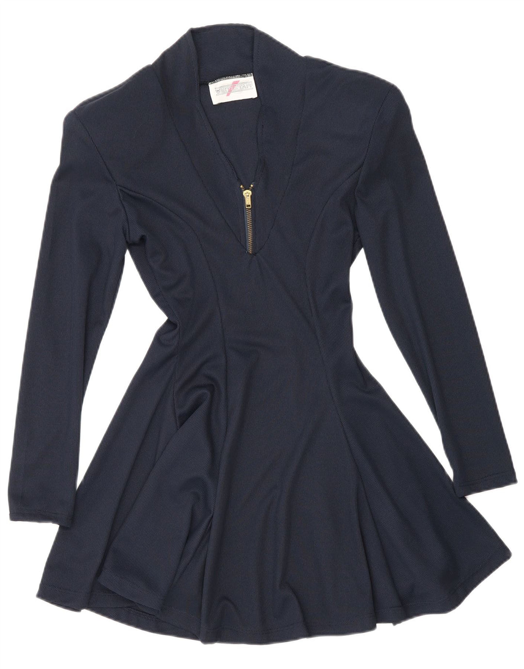 Vestido feminino branco de manga comprida evasê UK 12 médio azul marinho