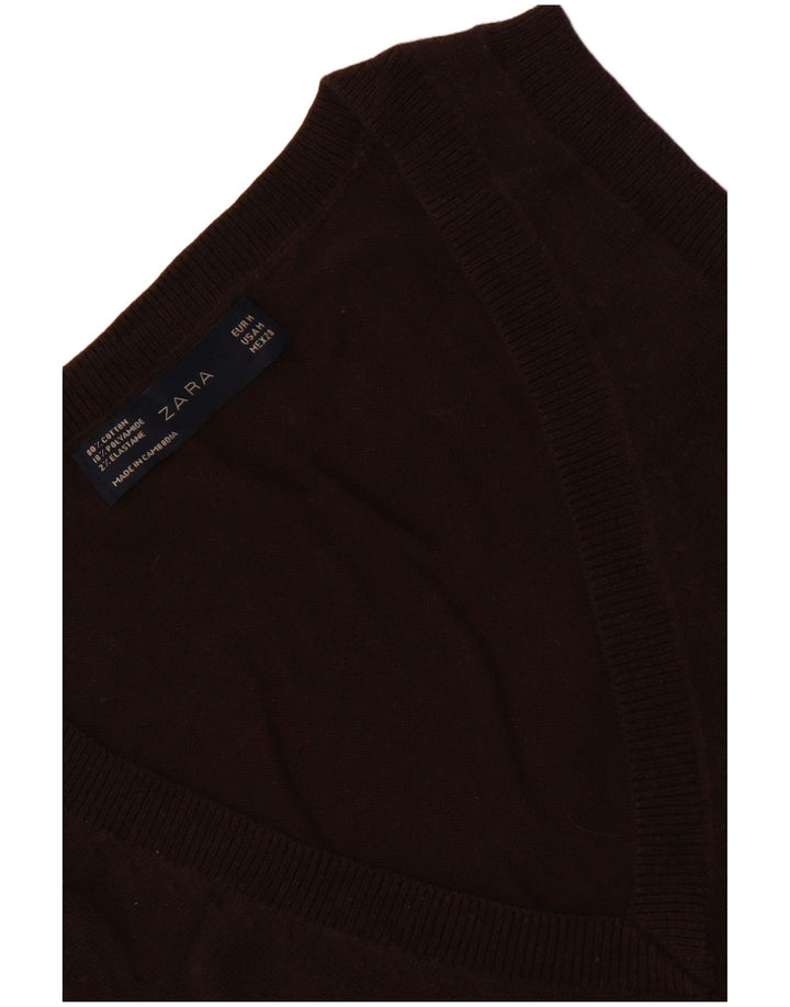 Zara Womens Vest Tank Top UK 12 Médio Algodão Marrom