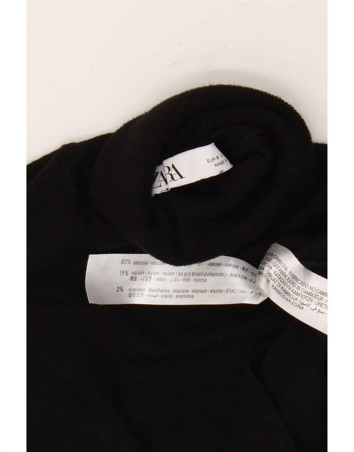 Suéter feminino Zara com gola redonda e viscose preta pequena Reino Unido 10
