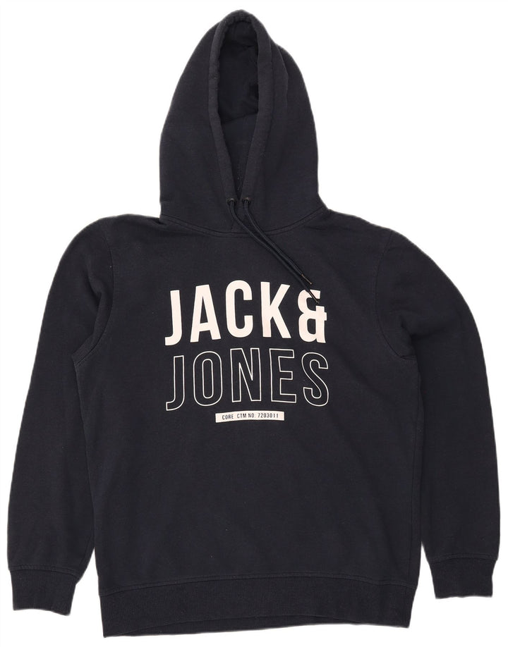 Suéter com capuz gráfico masculino JACK & JONES grande poliéster azul marinho