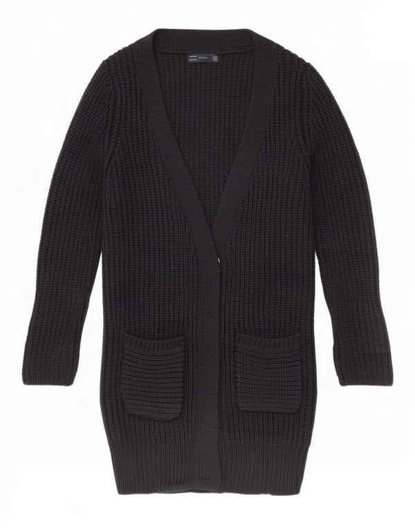 Zara Womens Longline Open Cardigan Sweater UK 12 Medium Navy Blue Acrylic