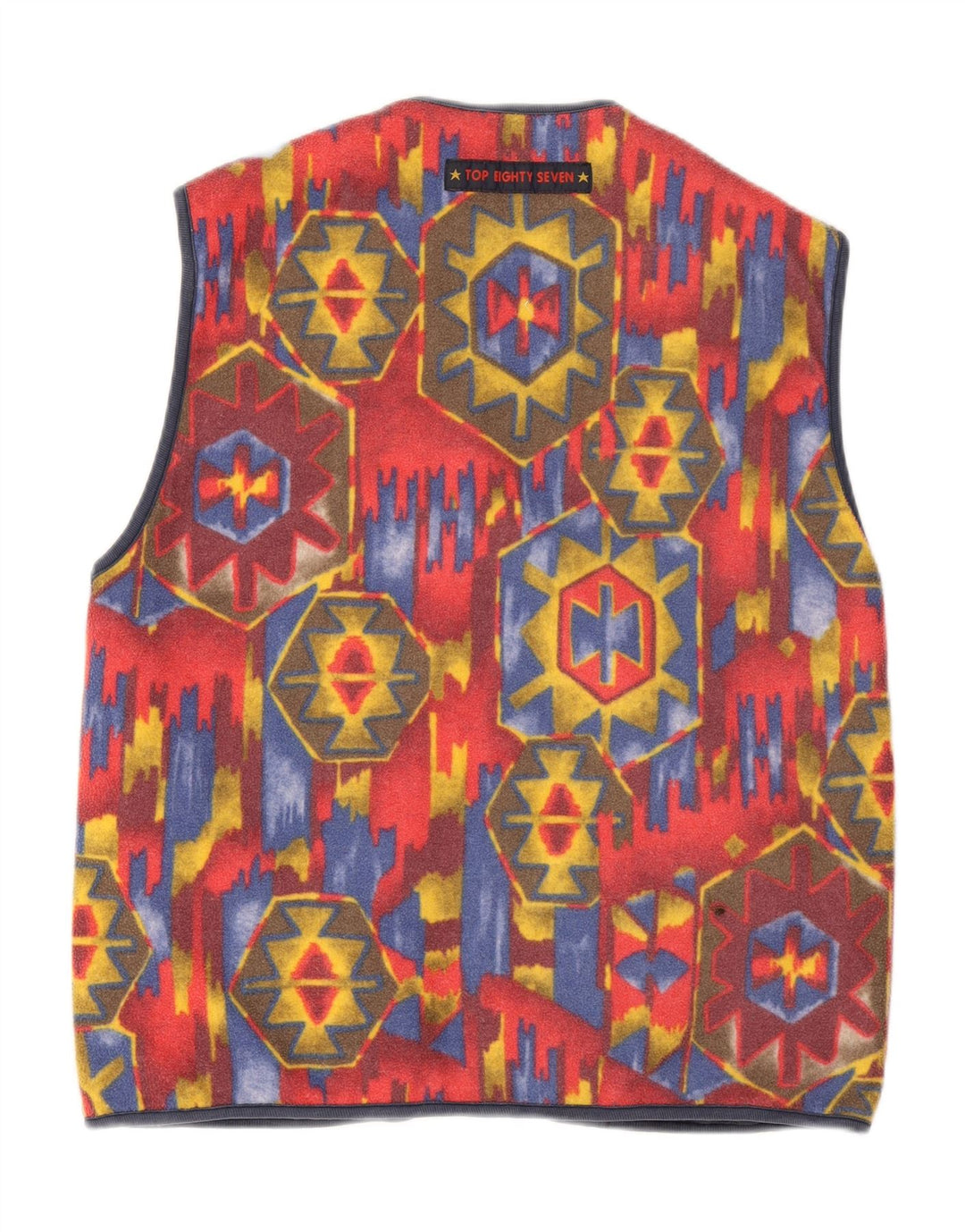 Colete reversível masculino vintage UK 38 médio vermelho geométrico