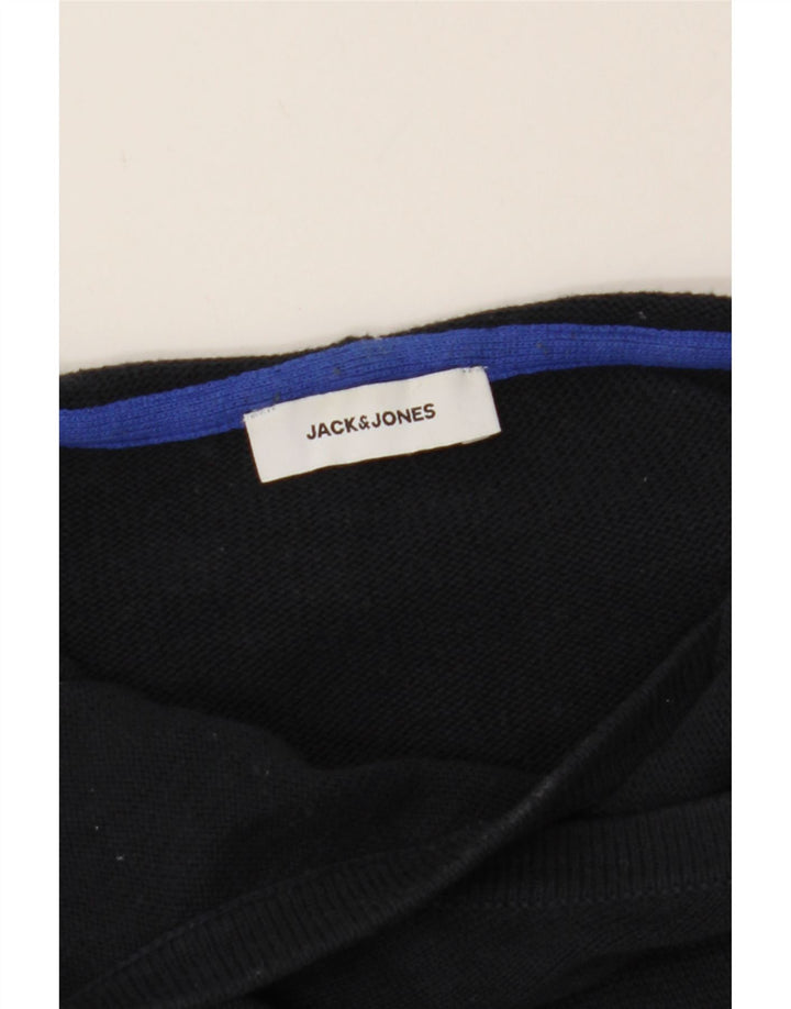 JACK & JONES Mens Hooded Jumper Sweater Large Black Colourblock Cotton Vintage Jack & Jones and Second-Hand Jack & Jones from Messina Hembry 