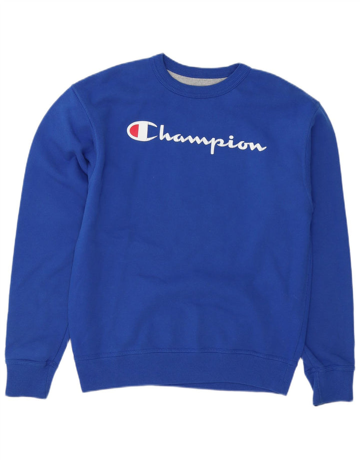 Champion masculino gráfico moletom jumper médio azul algodão