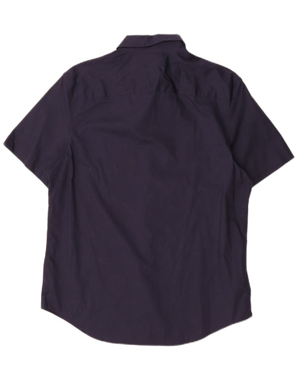 Camisa masculina de manga curta Slim Fit Calvin Klein de algodão azul marinho médio