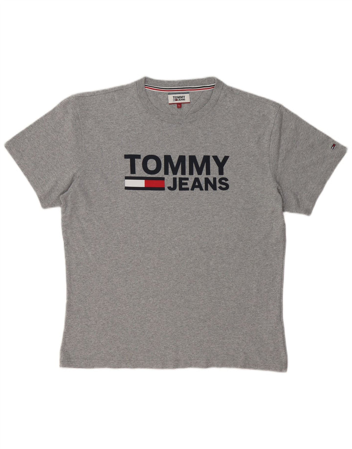TOMMY HILFIGER Camiseta masculina gráfica grande algodão cinza