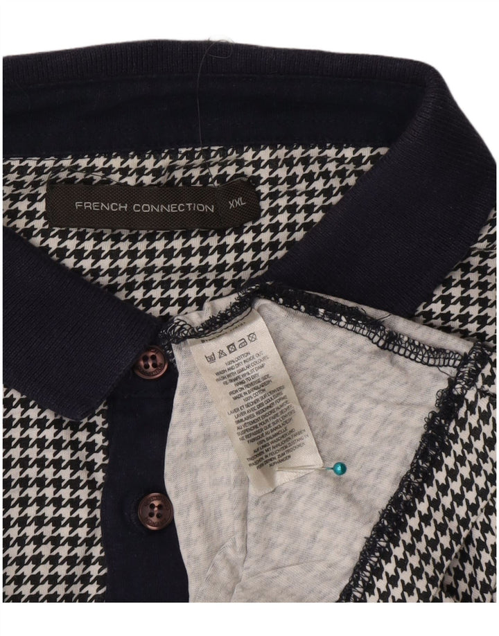 Camisa polo masculina 2XL French Connection algodão houndstooth preto