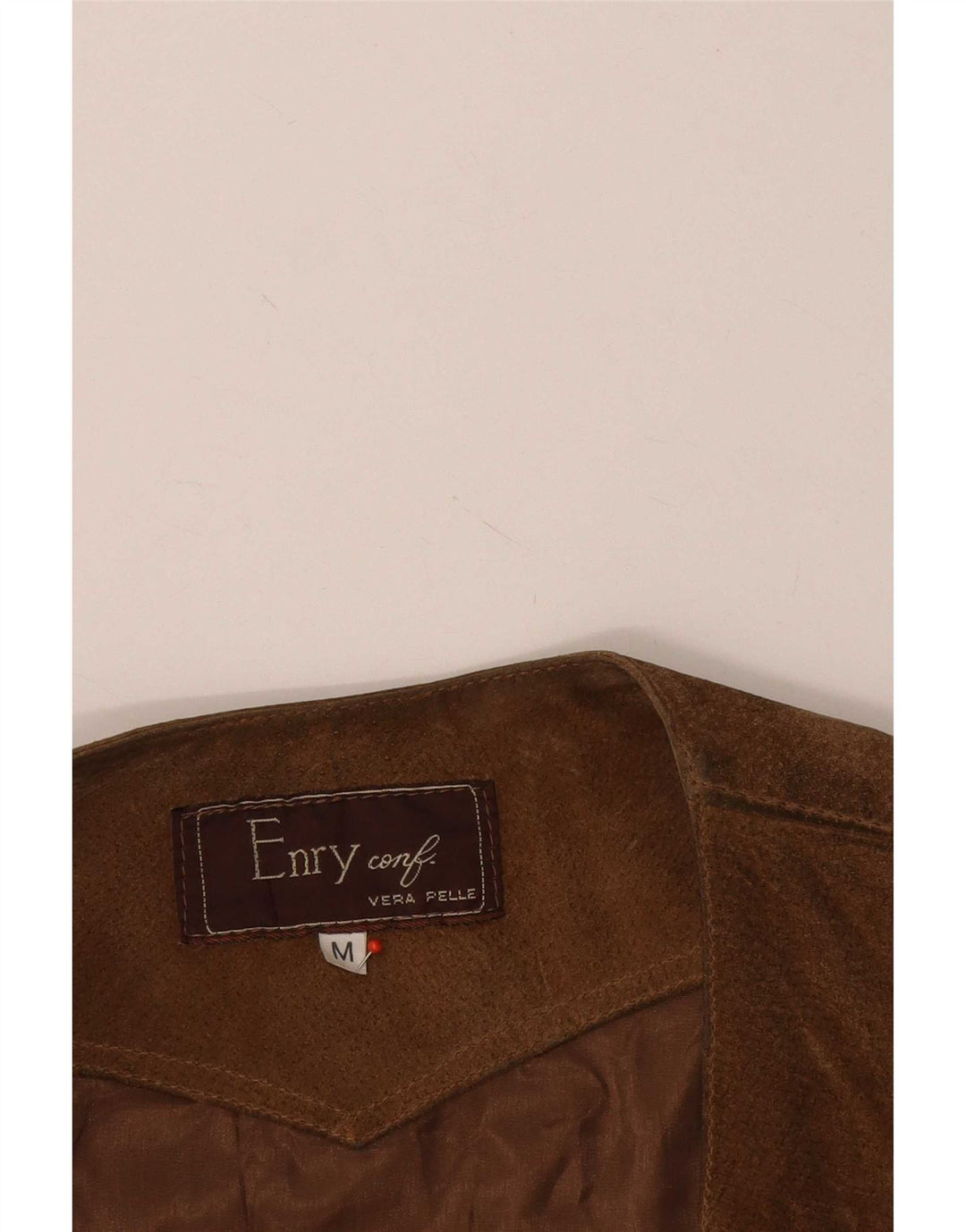 Colete utilitário de camurça masculino vintage Reino Unido 38 couro marrom médio