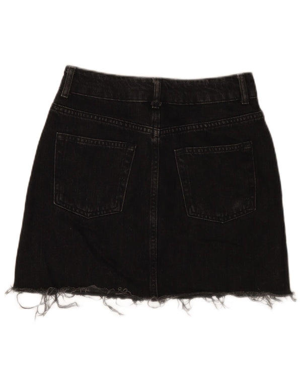 Saia jeans feminina Topshop Reino Unido 6 XS W25 algodão preto