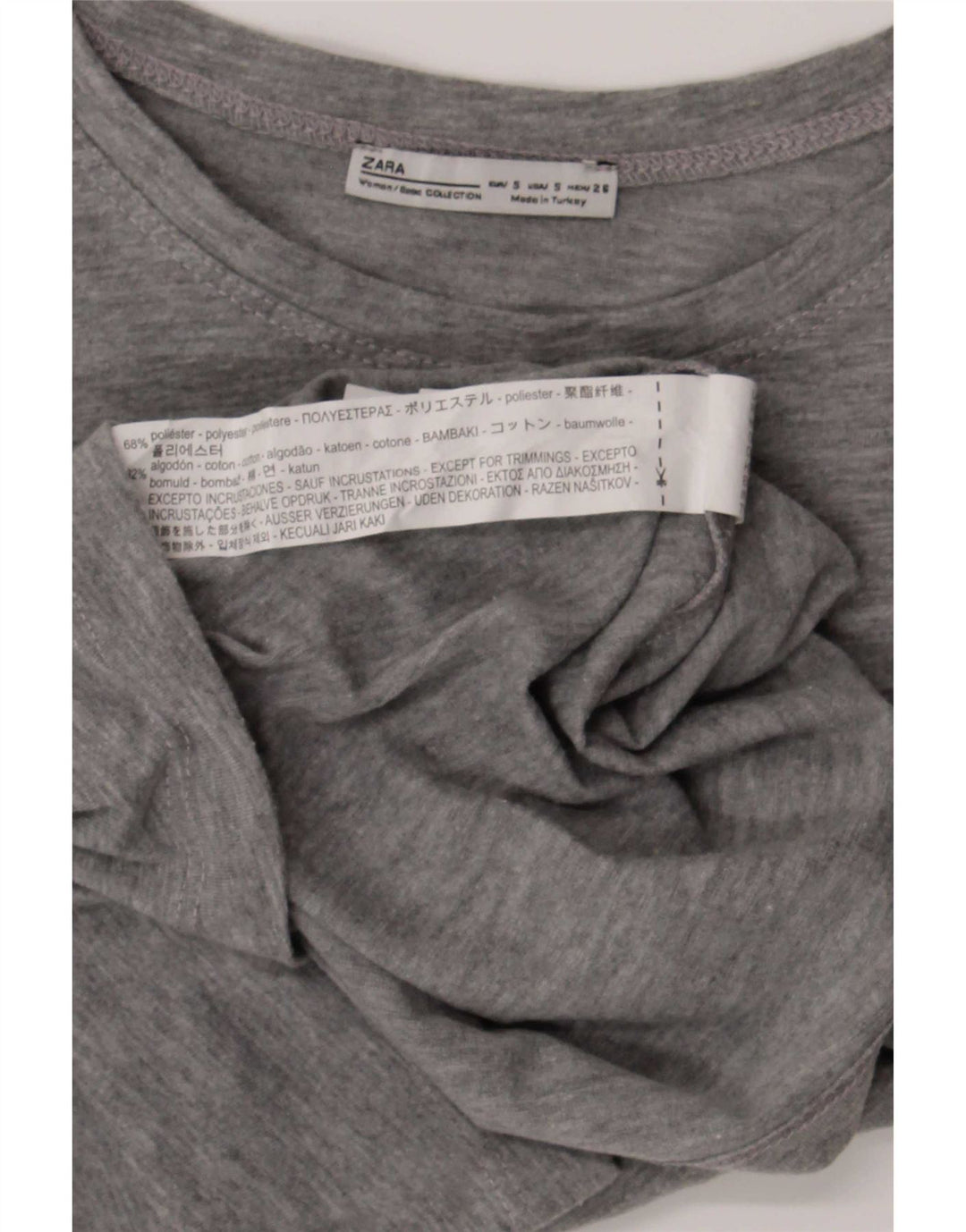 Camiseta feminina gráfica Zara Top UK 10 poliéster manchado cinza pequeno