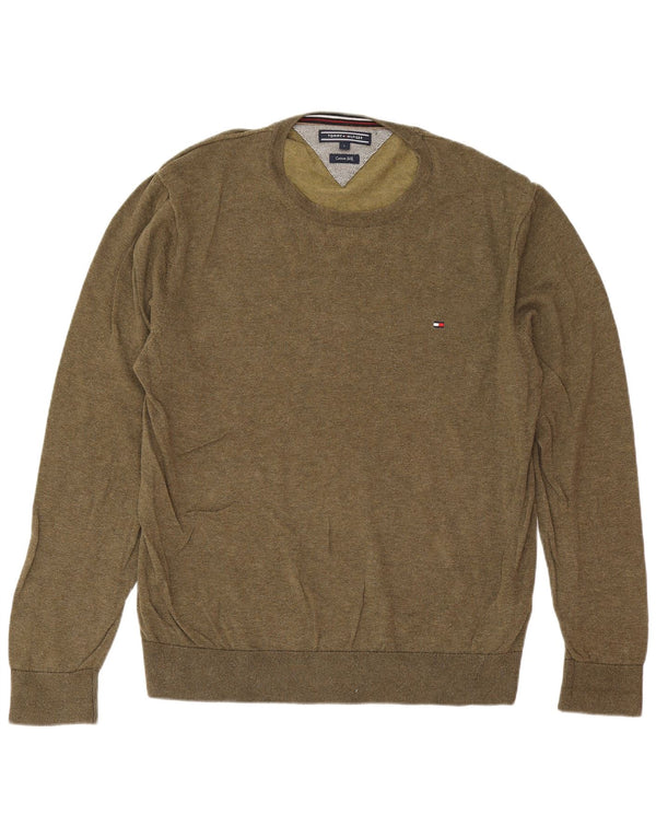 Suéter masculino Tommy Hilfiger com gola redonda, grande algodão cáqui