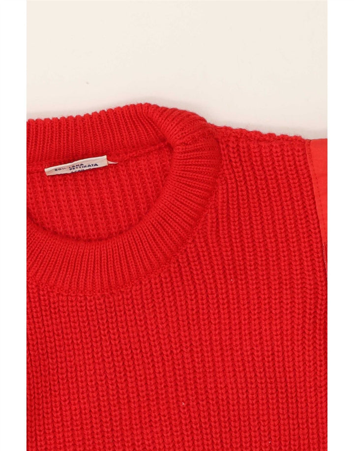 Suéter vintage masculino com gola redonda, lã vermelha média