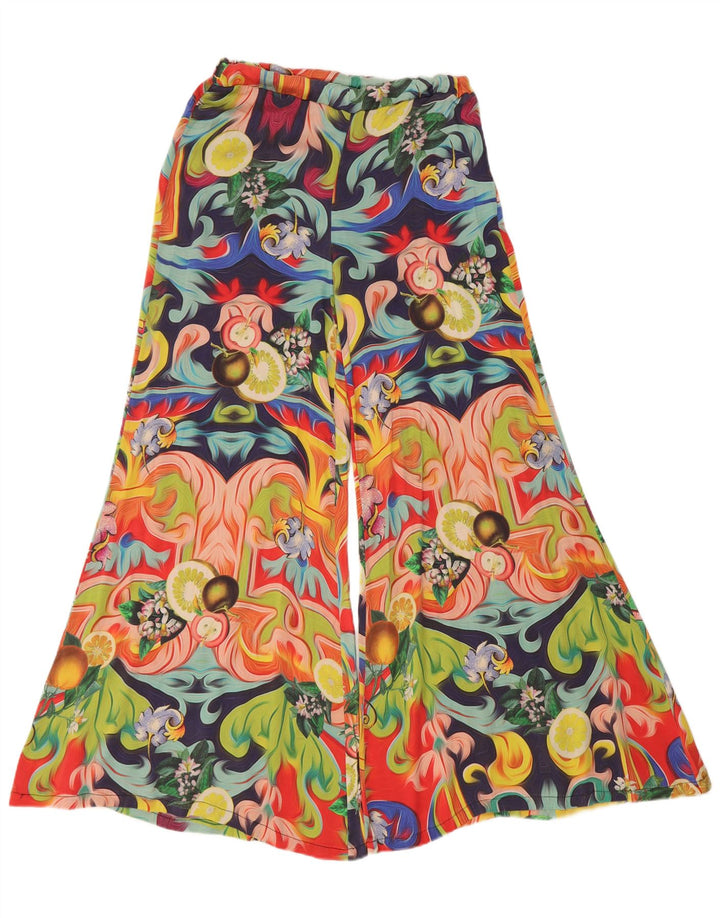 Calça feminina vintage com padrão abstrato flare pequena W26 L29 multicolorida