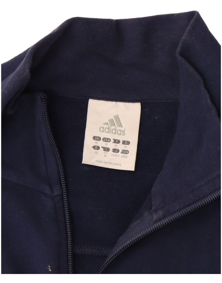 ADIDAS Womens Tracksuit Top Jacket UK 12 Médio Azul Marinho Algodão