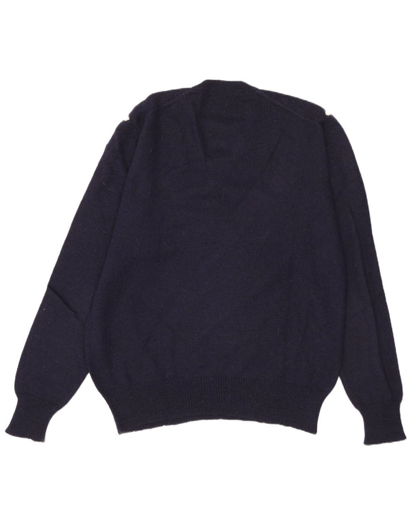 Suéter masculino vintage com decote em V grande azul marinho colorblock lã de alpaca