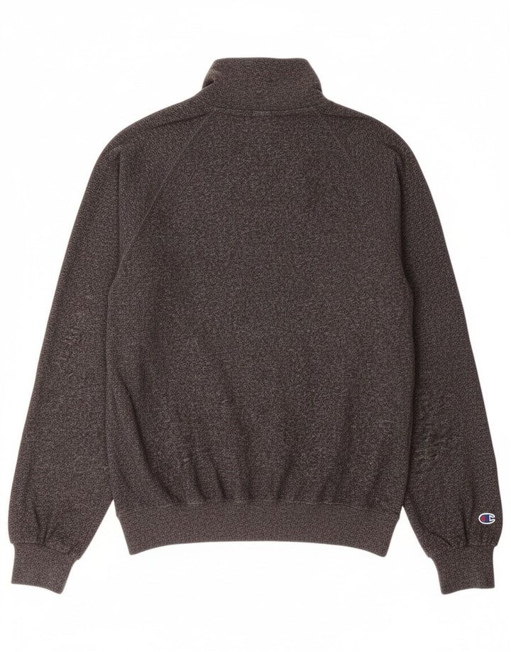 CHAMPION Suéter masculino gráfico com gola com zíper e bloco colorido cinza médio