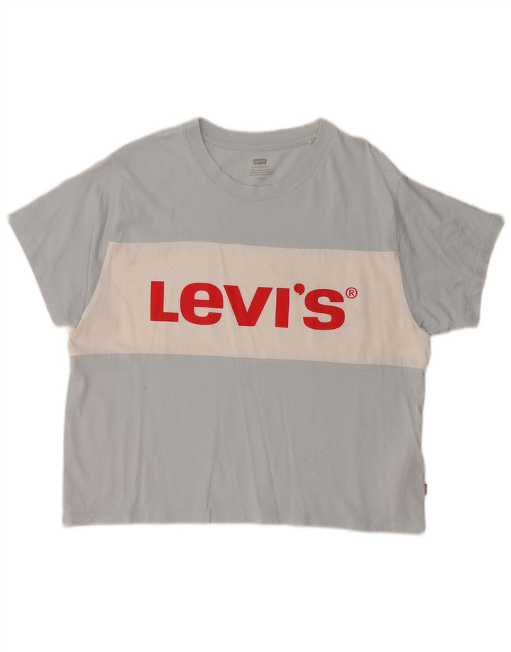 Camiseta feminina estampada grande da LEVI'S Reino Unido 10 bloco colorido azul pequeno