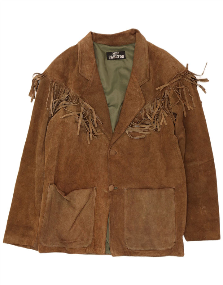 Jaqueta blazer masculina vintage de camurça com 2 botões IT 50 grande marrom