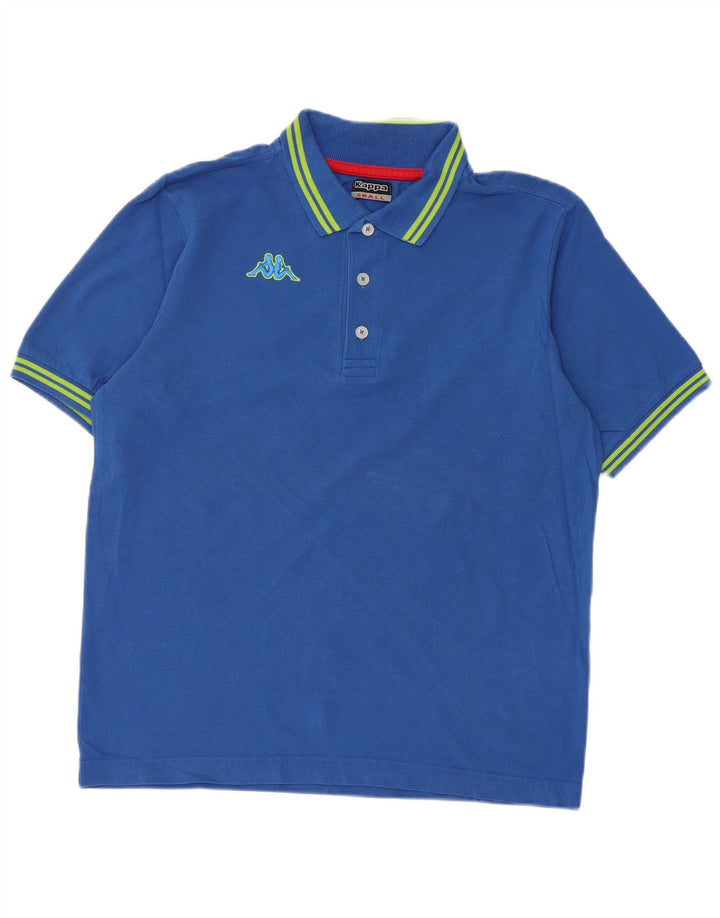 Camisa polo masculina Kappa pequena listrada azul de algodão