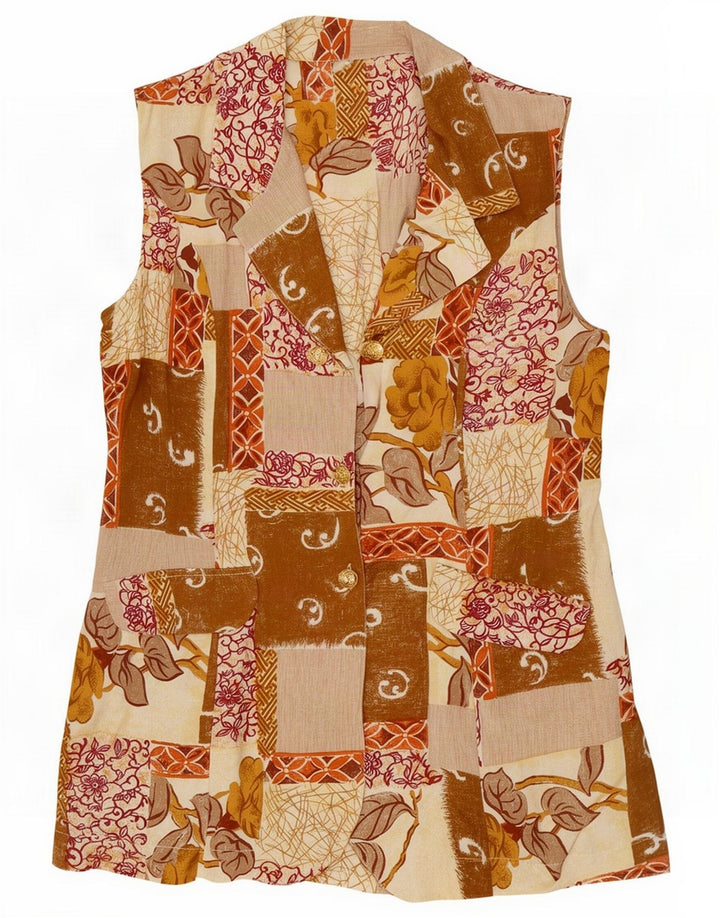 Colete feminino vintage Reino Unido 12 patchwork bege médio
