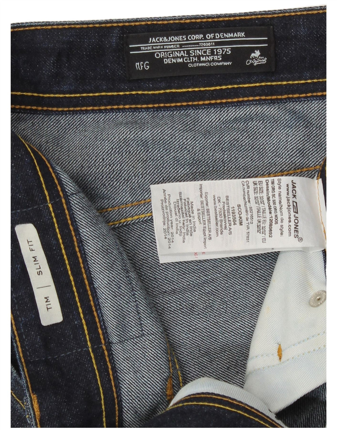 Jack & Jones Masculino Tim Slim Jeans W32 L32 Azul Marinho Algodão