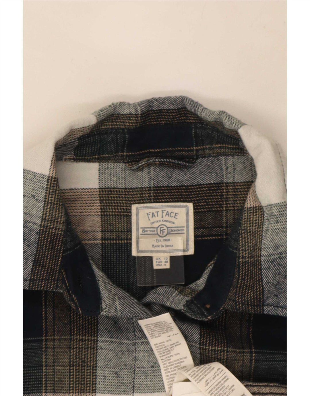 Camisa de flanela grande feminina Fat Face UK 10 algodão xadrez cinza pequeno