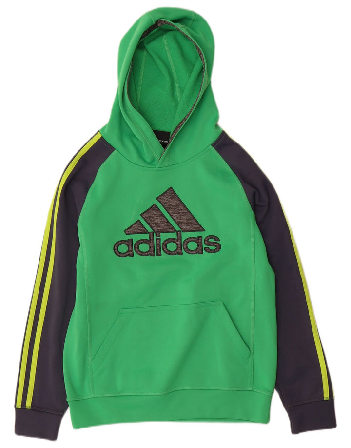 ADIDAS Meninos Climawarm Hoodie Jumper 10-11 Anos Médio Verde Colourblock