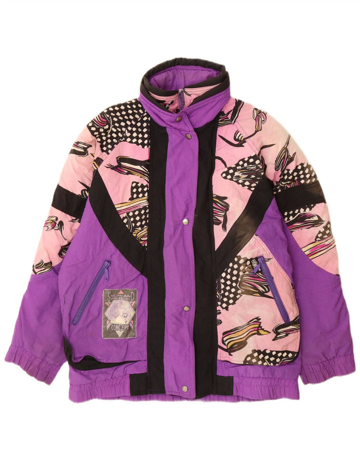Jaqueta de esqui grande feminina Etirel UK 10 nylon geométrico roxo pequeno
