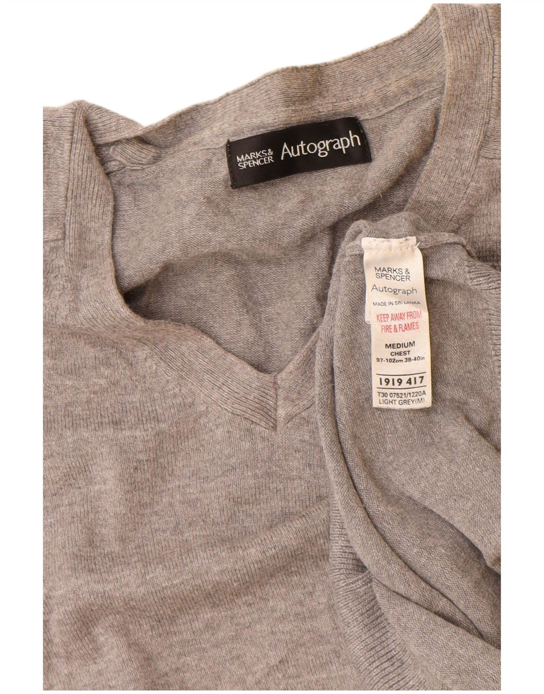 Suéter feminino Marks & Spencer Autograph com decote em V Reino Unido 14 cinza médio