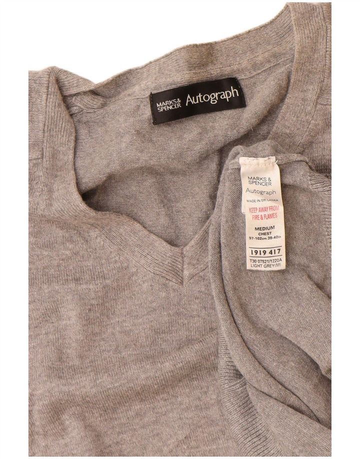 Suéter feminino Marks & Spencer Autograph com decote em V Reino Unido 14 cinza médio