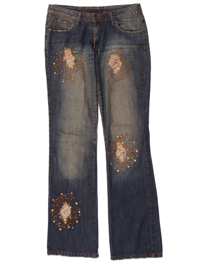 Elisa Landri Jeans feminino bootcut desgastado IT 44 médio W30 L35 azul