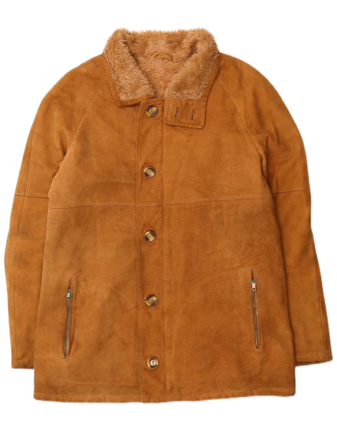 Jaqueta masculina vintage shearling IT 52 XL couro marrom