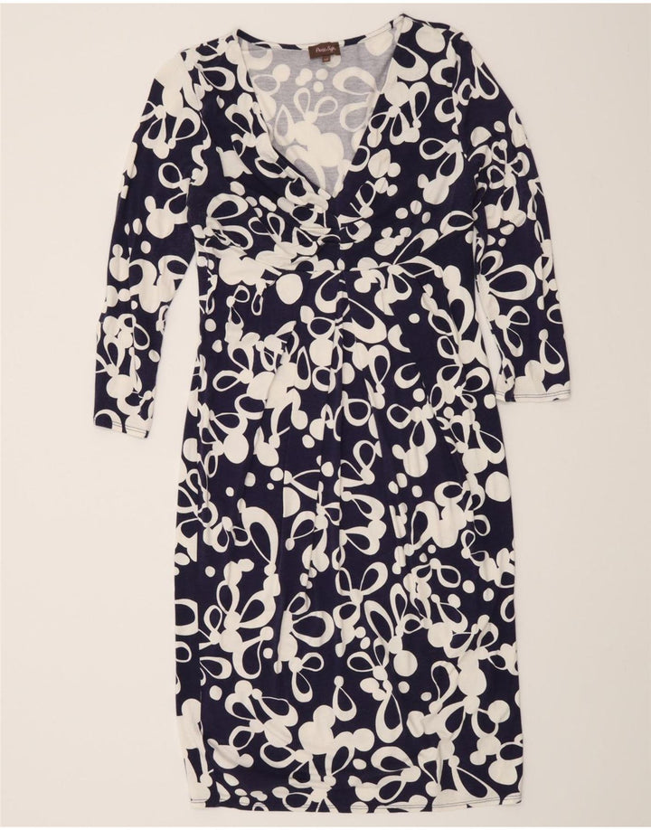 Vestido feminino com bainha com padrão abstrato Fase Eight Reino Unido 12 médio azul marinho